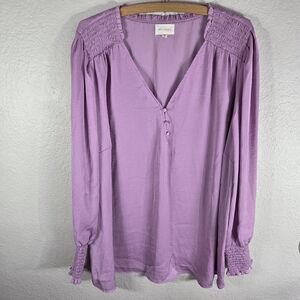 Melloday Lilac 3X V-Neck Long Sleeve Top Blouse Bohemian Ruched Shoulders